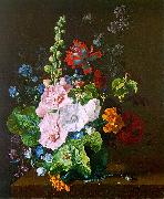Jan van Huysum Hollyhocks and other Flowers in a Vase oil painting
